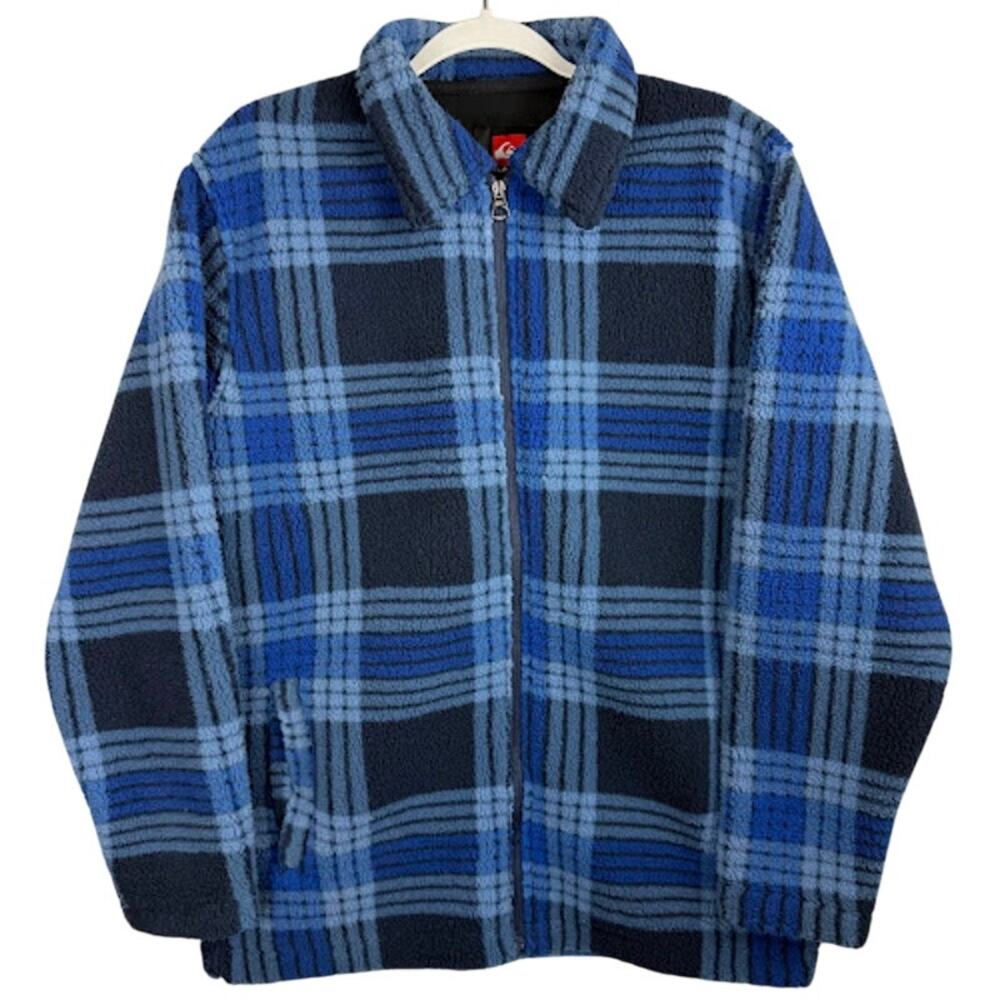 Quiksilver Sherpa Lined Plaid Fleece Zip Jacket Blue Black Men’s‎ S NWT $80 MSRP